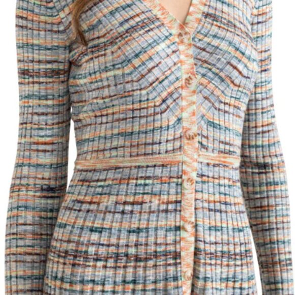 Shoshanna Women's Mini Dress Size L Multicolor Scalloped Hem Knit Ribbed V Neck - Picture 2 of 14